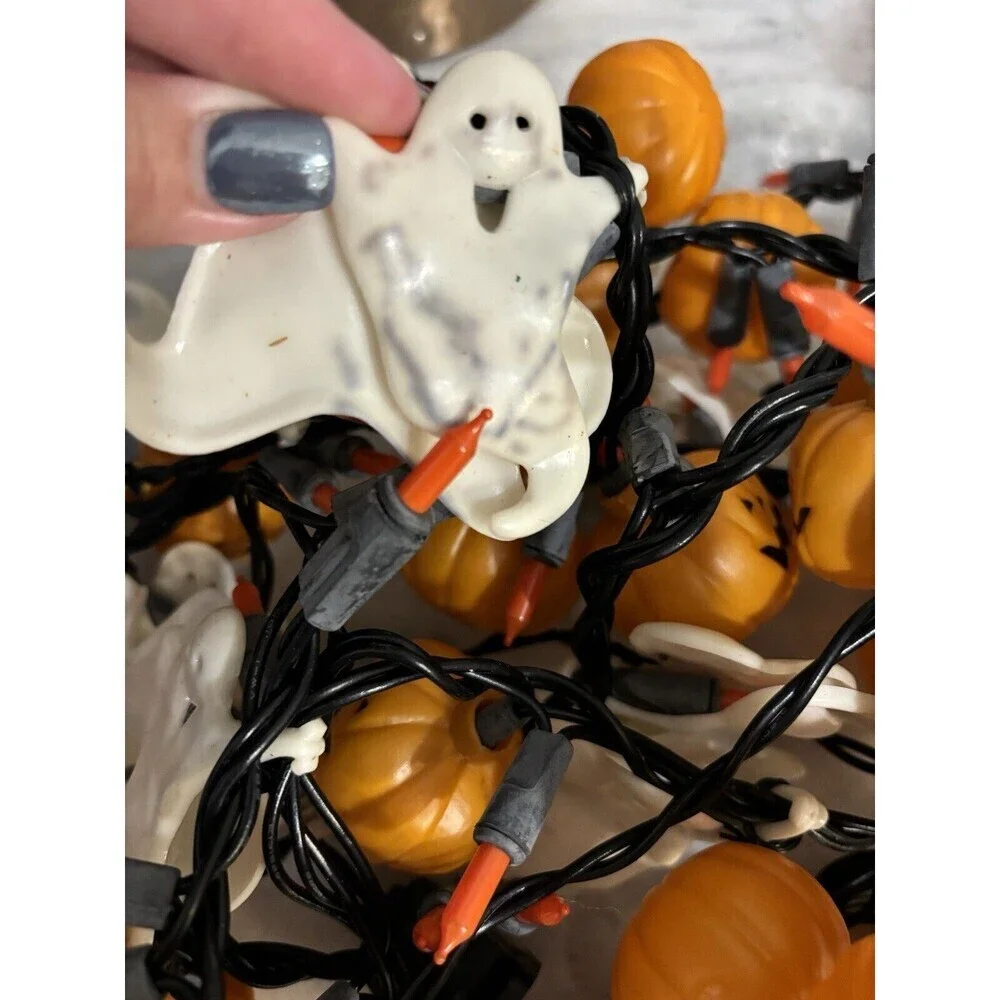 Halloween Ghost Pumpkin Set 2 String Garland Lights Decor Spooky Jack O Lantern